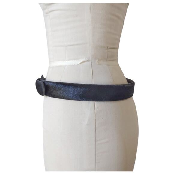 TAROX Black Hide Leather & Fur Belt Size L Minimalist Simple Statement Piece - Picture 4 of 10